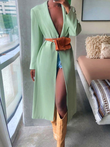 Solid Color Split-Joint Long Sleeves Loose Lapel Suit Outerwear