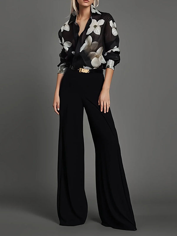 Floral Printed Long Sleeves Loose Lapel Blouses