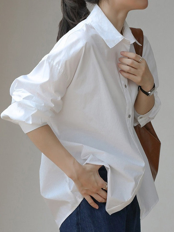 Split-Joint Long Sleeves Loose Lapel Blouses&Shirts Tops