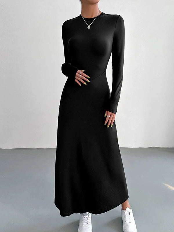 Solid Color A-Line Bodycon Round-Neck Maxi Dresses