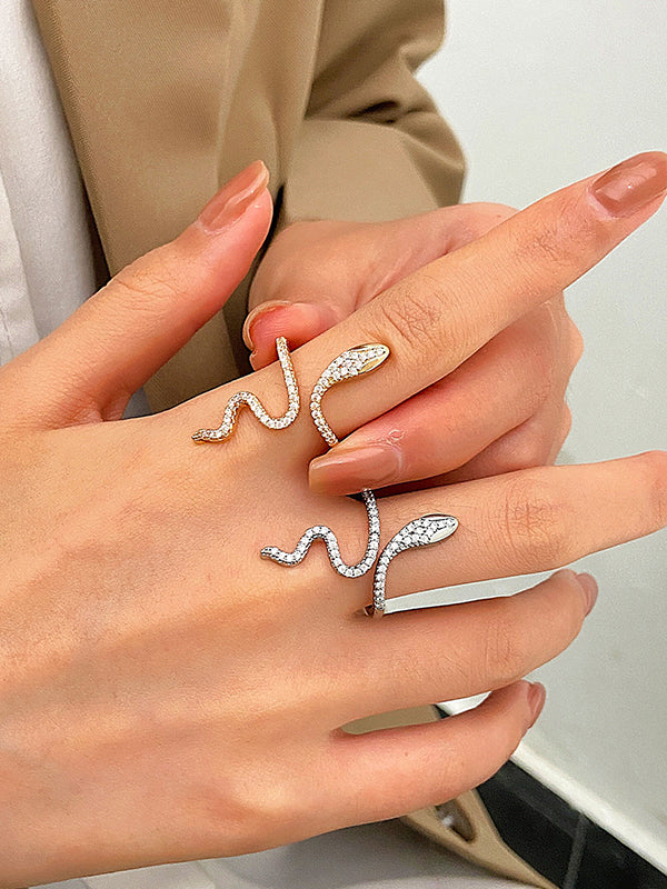 Rhinestone Snake Shape Solid Color Rings Accessories