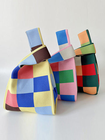 Checkerboard Contrast Color Woven Handbags Bags