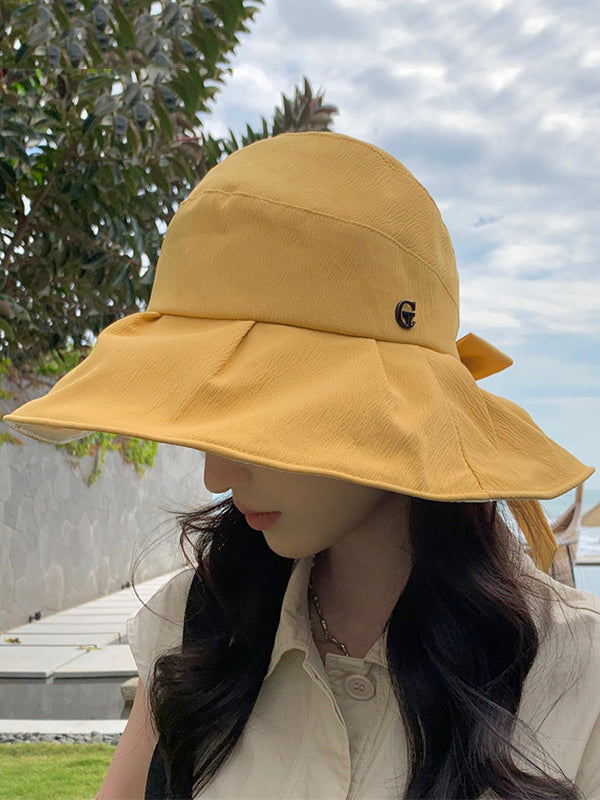 Bowknot Pleated Split-Joint Sun Hat Fisherman Hat