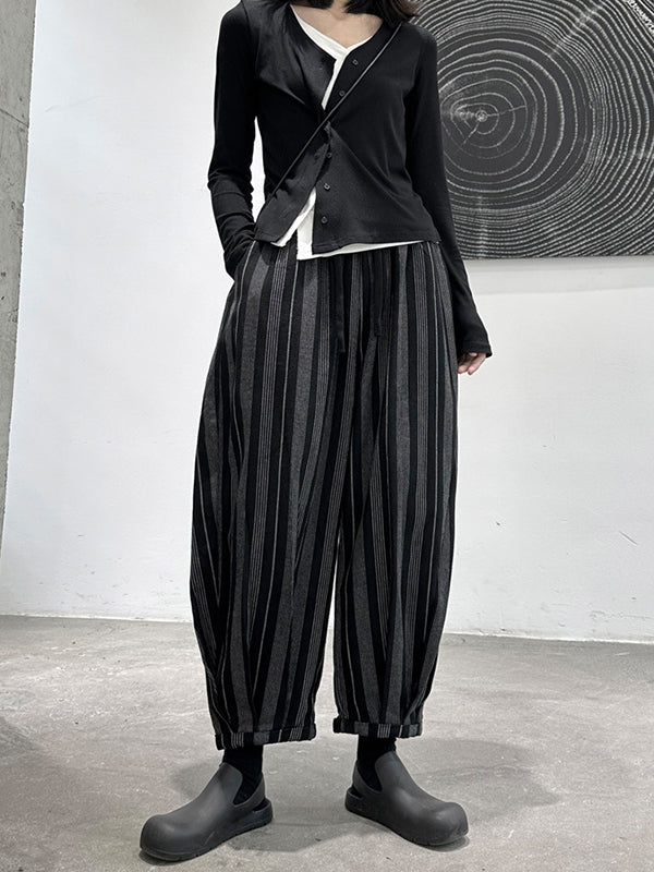 Split-Joint Striped Patterns Harem Pants High Waisted Trousers Pants