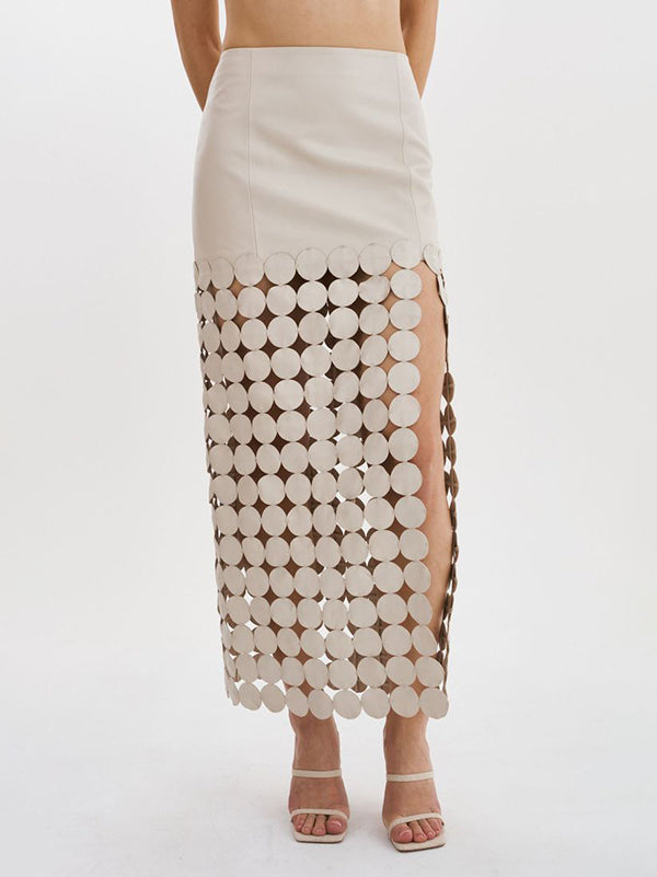 Polka-Dot Solid Color Split-Joint Split-Side Zipper A-Line Loose Skirts Bottoms