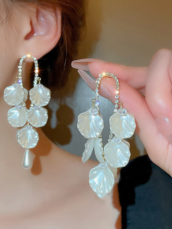 Leaves Shape Rhine Stones Drop Earrings