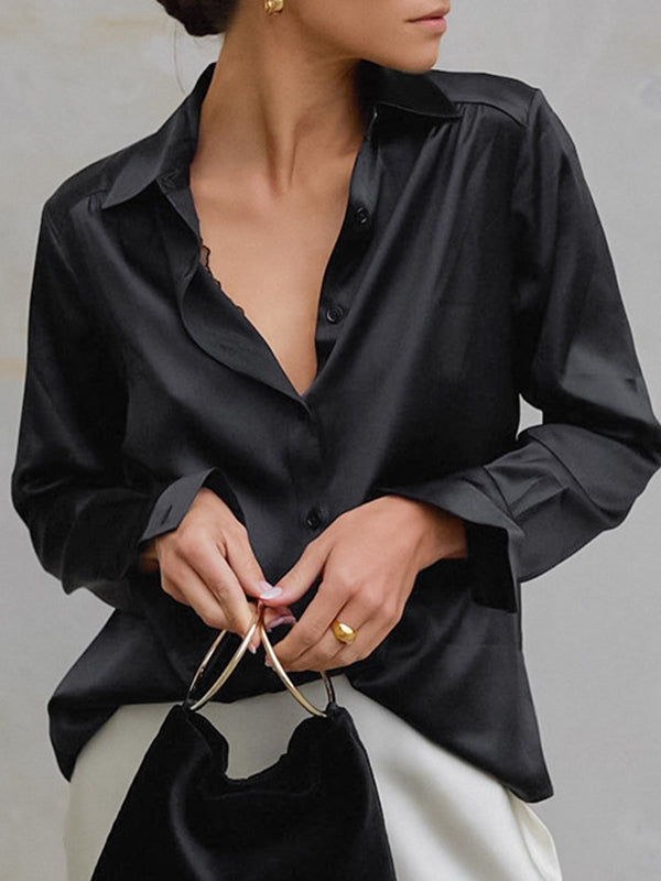 Solid Color Split-Joint Long Sleeves Loose Lapel Blouses