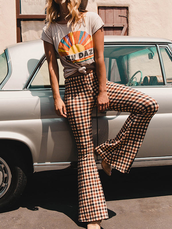 Plaid Flared Pants Trousers Pants