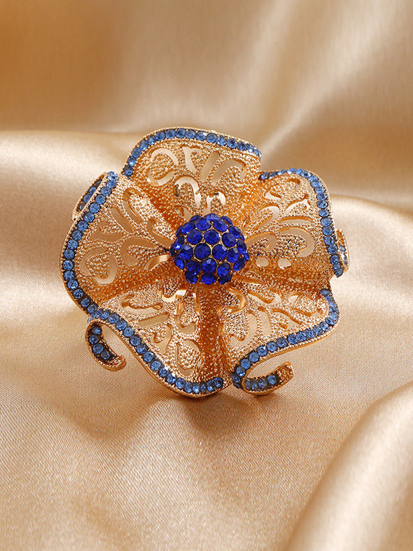 Adjustable Flower Shape Hollow Rhinestone Rings Accessories