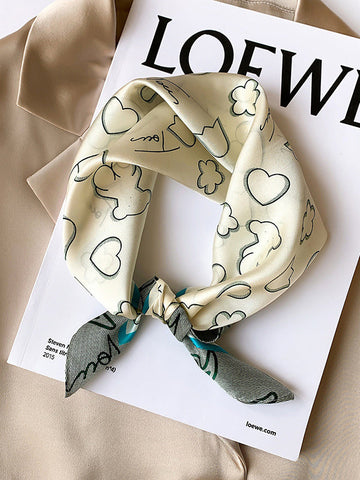 Animal Printed Geometric Letter Print Square Scarf