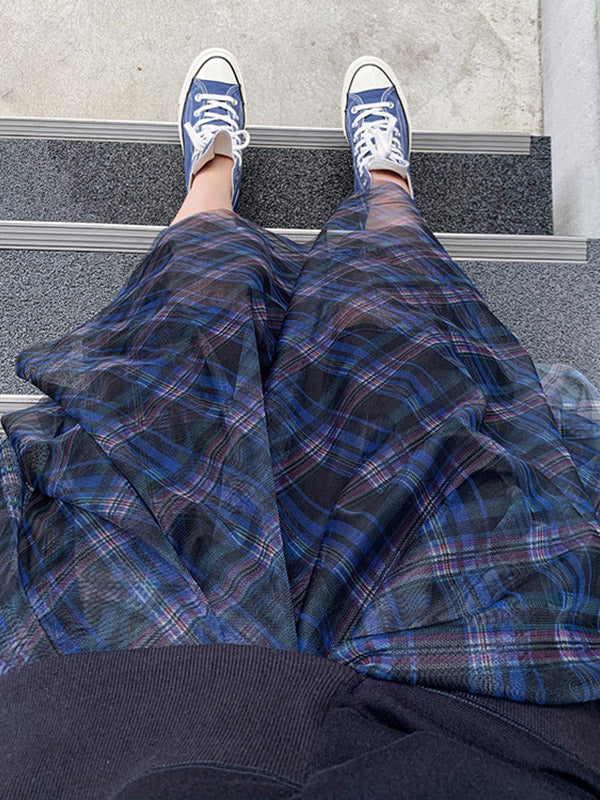 High-Waisted Plaid Irregularity Loose Skirts Bottoms