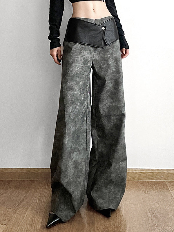 High-Waisted Split-Joint Zipper Relaxed Fit Wide Leg Trousers Pants