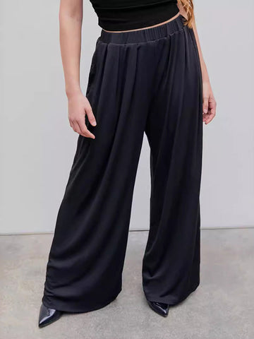 Elasticity Solid Color Split-Joint Loose Plus Size Trousers Pants