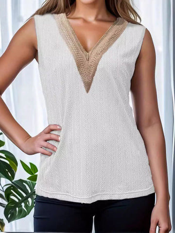 Jacquard Split-Joint Loose Sleeveless V-Neck Vest Top