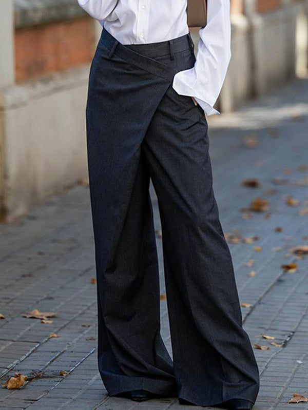 Asymmetric Solid Color Split-Joint High Waisted Loose Trousers Suit Pants