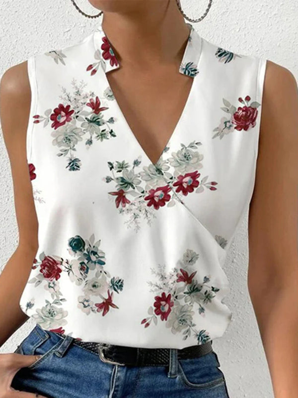 Flower Print Split-Joint Loose Plus Size V-Neck Vest Top