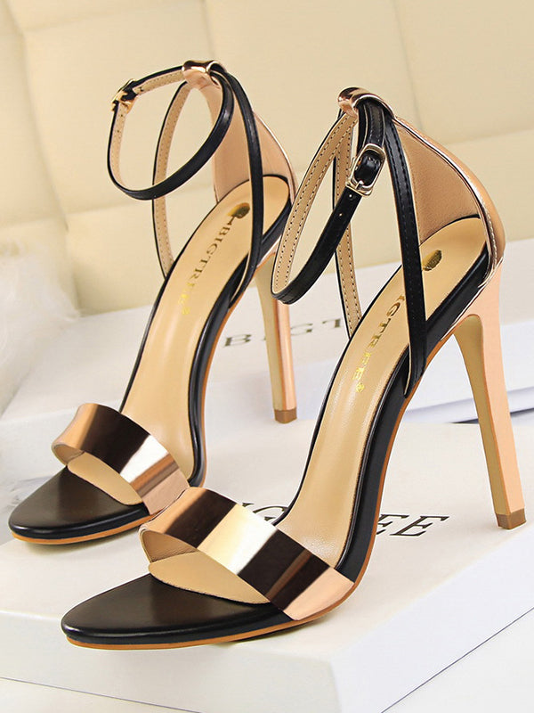 Belt Buckle Open Toe Shiny Split-Joint Sandals Pumps Sandals