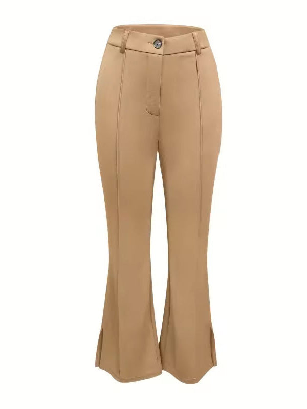 Buttoned Solid Color Split-Joint Split-side High Waisted Wide Leg Trousers Suit Pants Pants