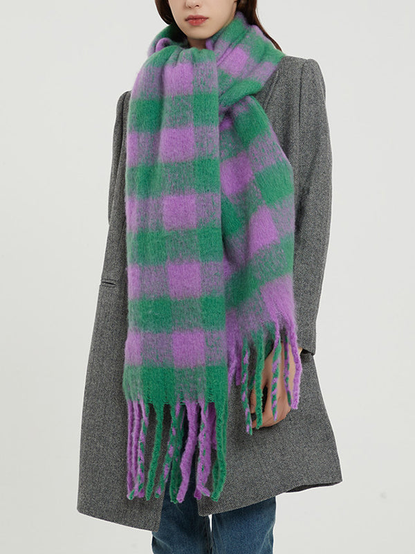 Keep Warm Plaid Tasseled Thick Shawl&Scarf