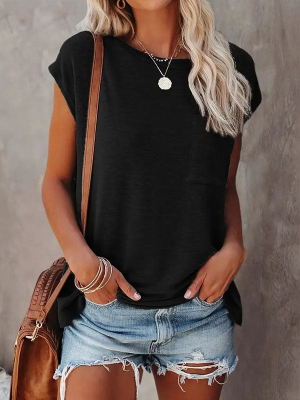 Solid Color Loose Short Sleeves Round-Neck T-Shirts Tops