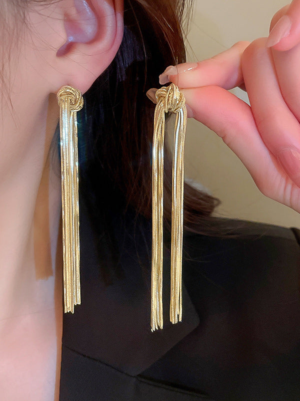 Geometric Plain Tasseled Drop Earrings