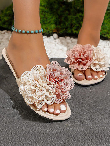 Contrast Color Flower Shape Hollow Open Toe Slippers