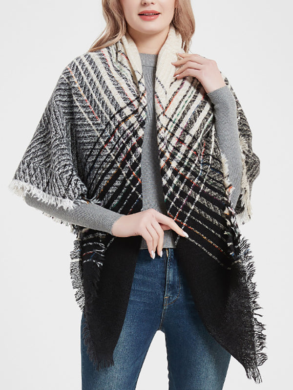 Fringed Keep Warm Plaid Triangle Shawl&Scarf