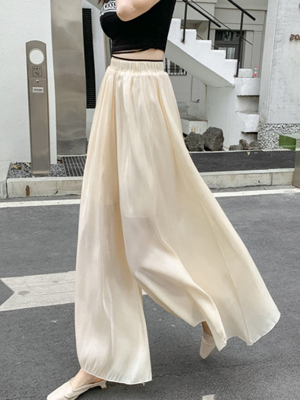 Elasticity Solid Color Loose Wide Leg Trousers Casual Pants Bottoms