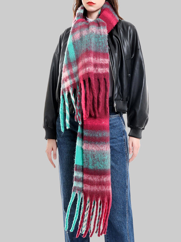 Keep Warm Plaid Tasseled Thick Shawl&Scarf