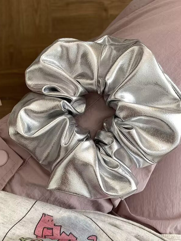 Elasticity Pleated Shiny Solid Color Scrunchy Hair Accessories