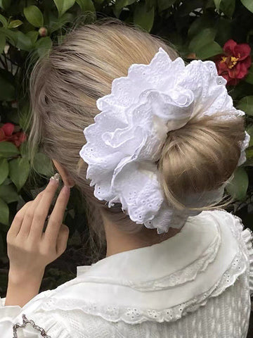 Hollow Pleated Solid Color Split-Joint Tiered Scrunchy Hair Accessories