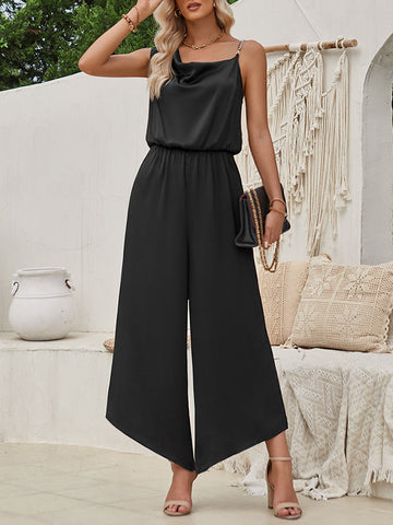 Asymmetric Chains Elasticity Loose Sleeveless Asymmetric Collar Jumpsuits