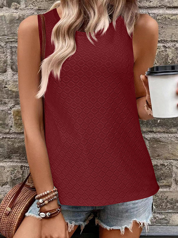 Solid Color Loose Sleeveless Round-Neck Vest Top