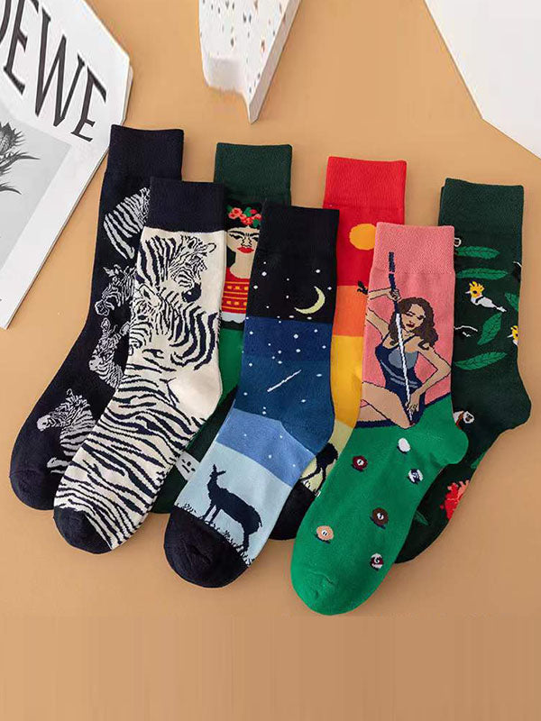 Animal Printed Contrast Color Split-Joint Sweat-Absorbing Socks Accessories