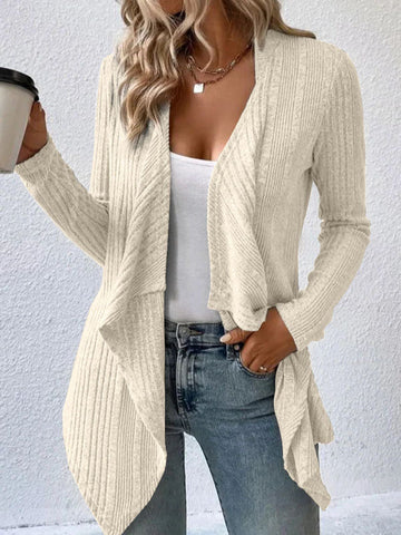 Solid Color Long Sleeves Loose Collarless Cardigan Tops