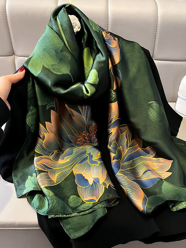 Flower Print See-Through Shawl&Scarf