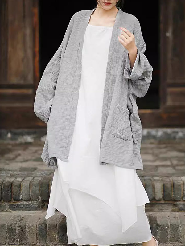 Pleated Solid Color Split-Joint Batwing Sleeves Loose Cover-Ups Tops