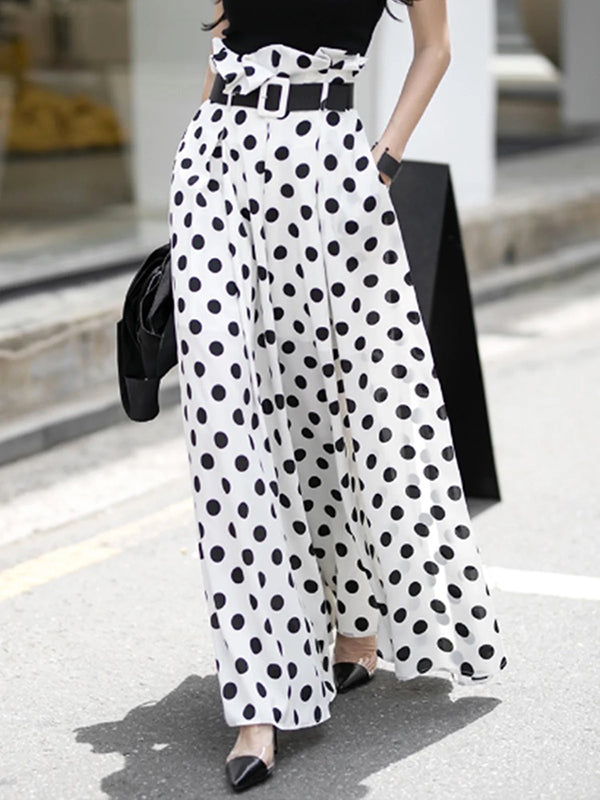 Original Wide Legs Polka-Dot Pleated Casual Pants