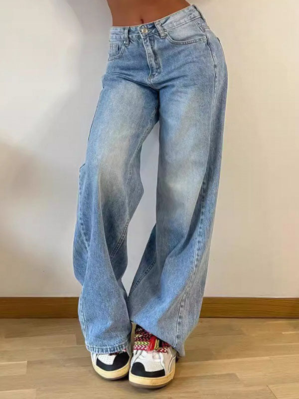 Split-Joint Loose Wide Leg Jean Pants Bottoms