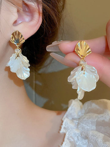 Geometric Leaves Shape Rhine Stones Drop Earrings