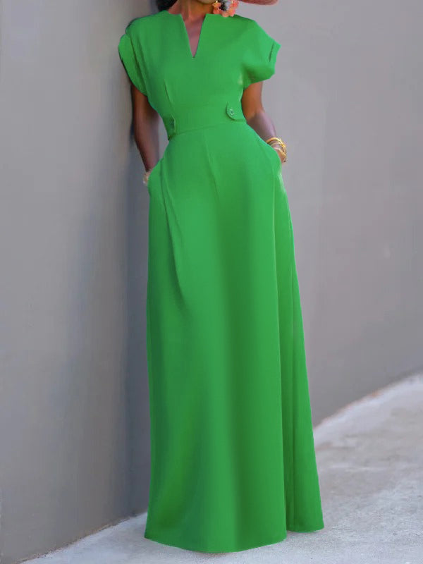 Solid Color Split-Joint Flying Sleeves V-neck Maxi Dresses Evening Dresses