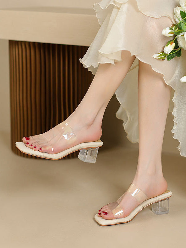 Open Toe Split-Joint Square-Toe Transparent Slippers Pumps Sandals