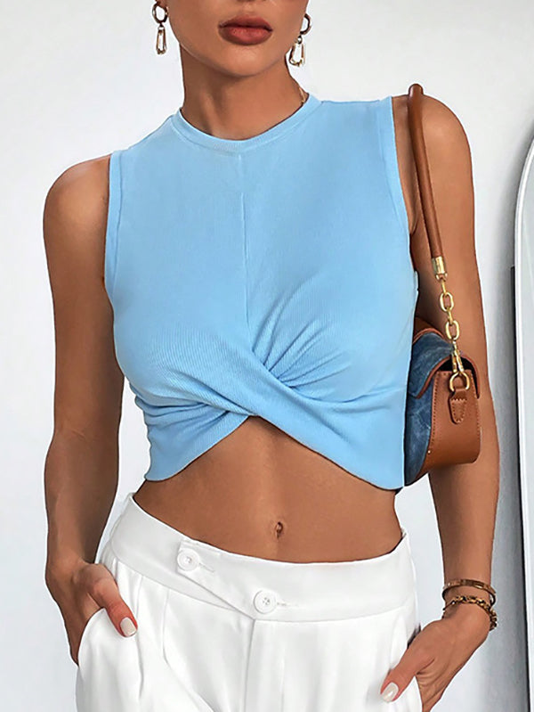 Knot Solid Color Skinny Sleeveless Round-Neck Vest Top