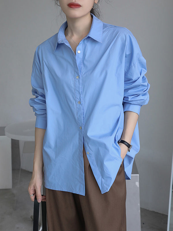 Split-Joint Long Sleeves Loose Lapel Blouses&Shirts Tops