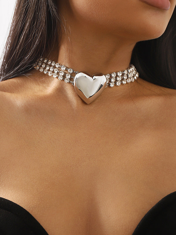 Heart Shape Rhine Stones Necklaces Accessories