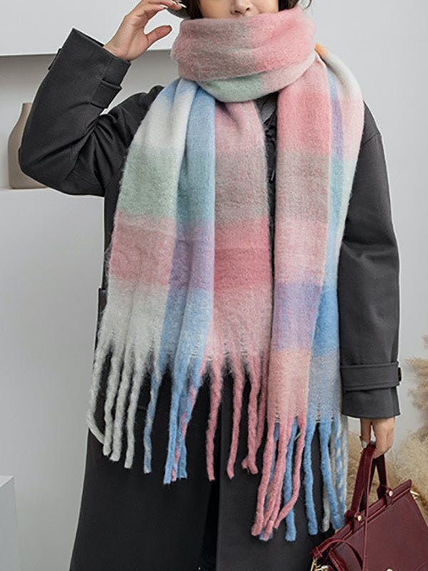 Keep Warm Plaid Tasseled Thick Shawl&Scarf