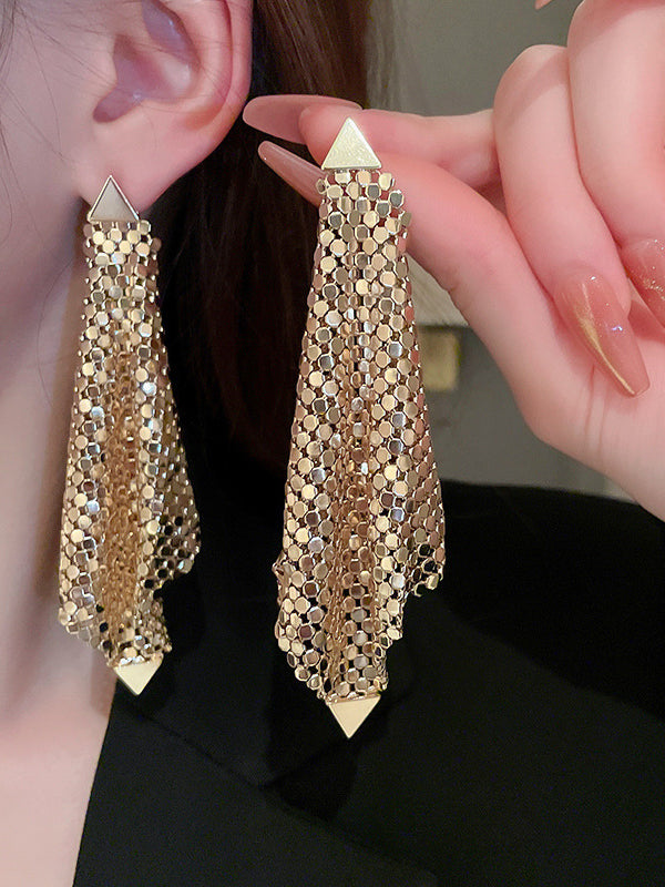 Geometric Plain Tasseled Drop Earrings