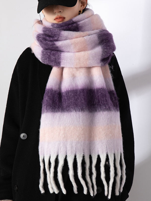 Keep Warm Striped Tasseled Thick Shawl&Scarf