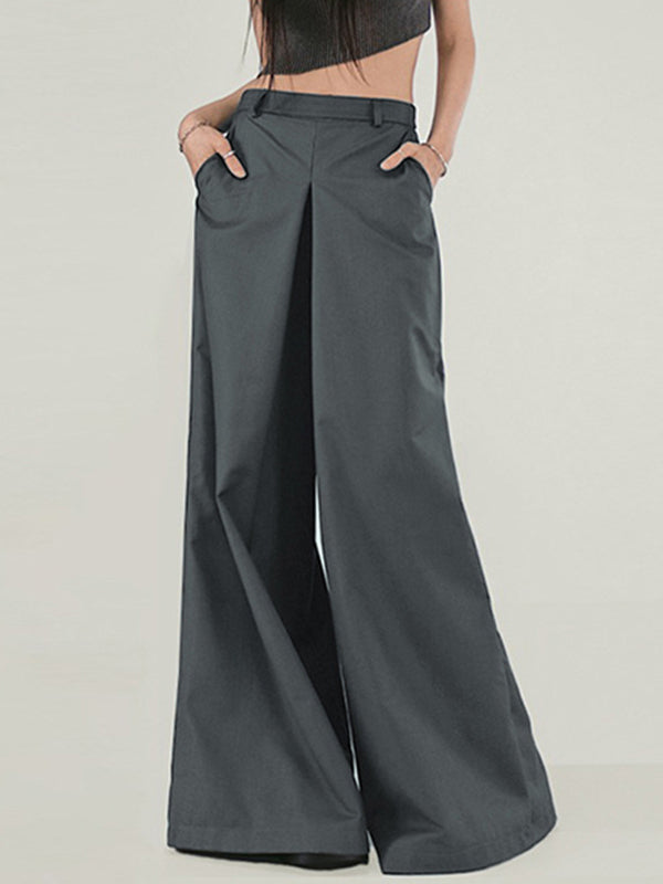 Solid Color Split-Joint High Waisted Loose Trousers Pants