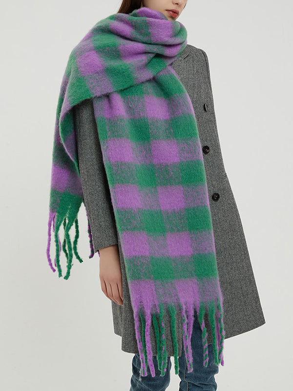 Keep Warm Plaid Tasseled Thick Shawl&Scarf